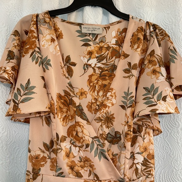 Satin Pink Floral Dress High Low - Picture 5 of 6